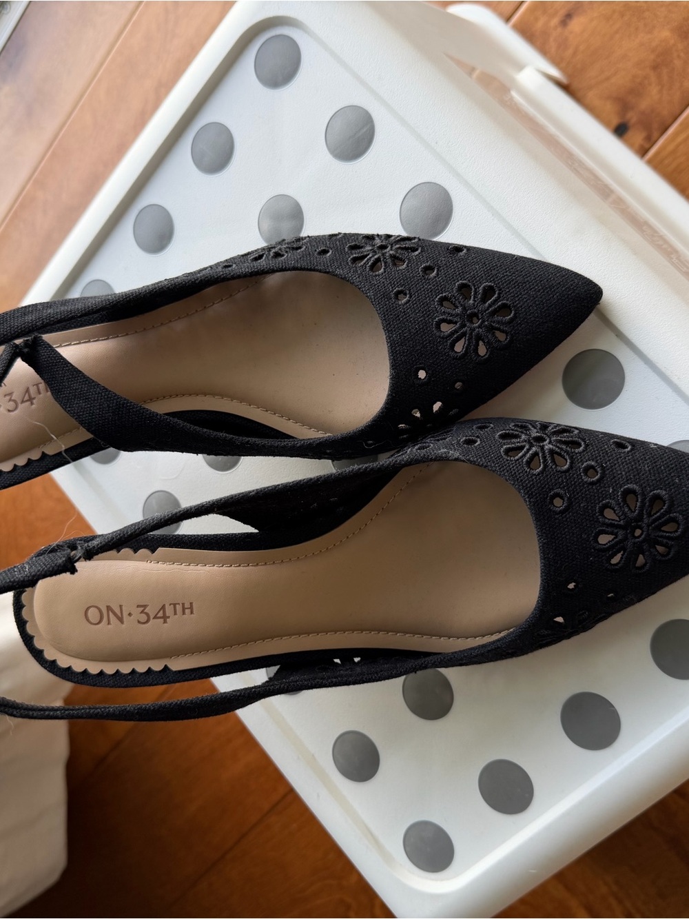 Black Floral Cutout Slingback Flats